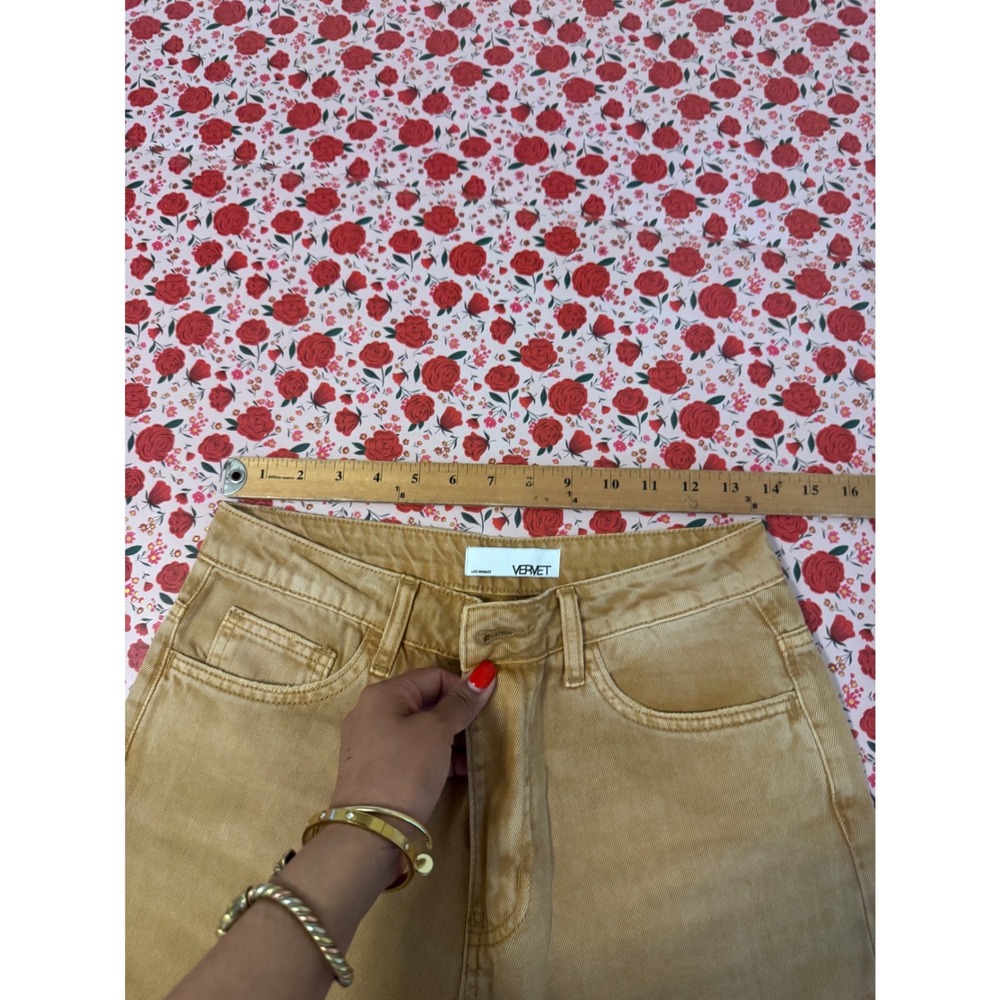 Vervet Women Mustard Tan Distressed Wide Leg High‎ Rise Jeans Size 27 e3 - Picture 5 of 7